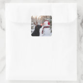Christmas Black Labrador Retriever with Snowman スクエアシール (バッグ)