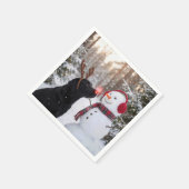 Christmas Black Labrador Retriever with Snowman スタンダードカクテルナプキン (角)