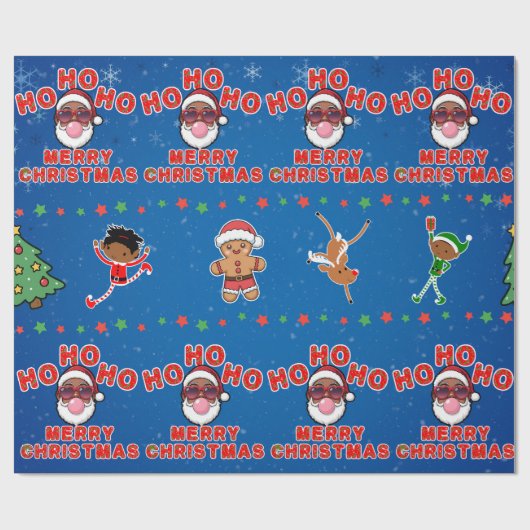 Christmas Black Santa Wrapping Paper ラッピングペーパー (フラット)