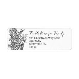 Christmas Black White Botanical Return Address ラベル