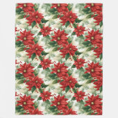 Christmas Blanket Red Poinsettia Festive Accent フリースブランケット (正面)