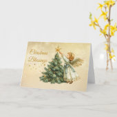 Christmas Blessings Angel Decorating Tree Star カード (黄色い花)