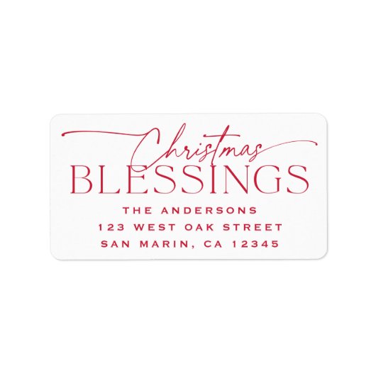 Christmas Blessings Elegant Holiday Return Address ラベル (正面)