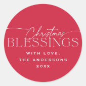 Christmas Blessings Elegant Typography Red Holiday ラウンドシール (正面)