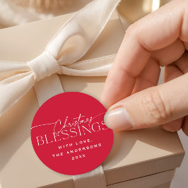 Christmas Blessings Elegant Typography Red Holiday ラウンドシール