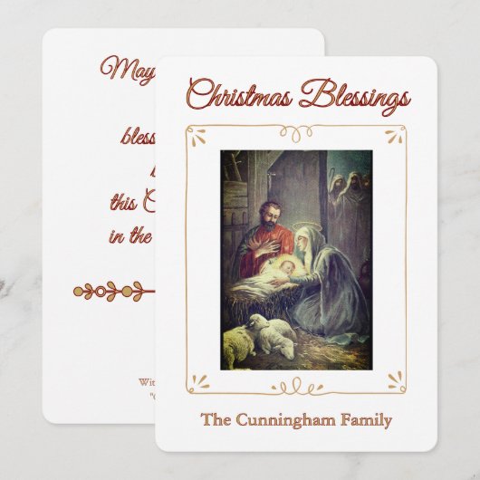 Christmas Blessings Nativity Scene Flat Card シーズンカード (正面/裏面)