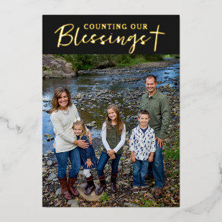 Christmas Blessings Photo Cross Script Faith Black 箔シーズンカード