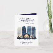 Christmas Blessings Watercolor Nativity Scene シーズンカード (正面)