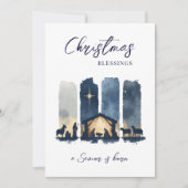 Christmas Blessings Watercolor Nativity Scene シーズンカード (正面)