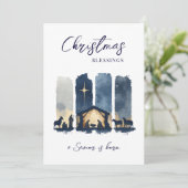 Christmas Blessings Watercolor Nativity Scene シーズンカード (スタンド正面)