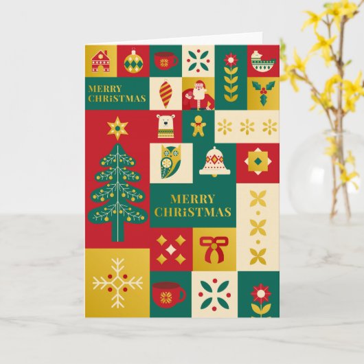 Christmas block pattern bauhaus style カード (黄色い花)