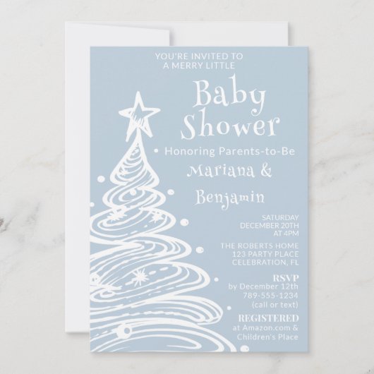 Christmas Blue Boy Couples Baby Shower 招待状 (正面)