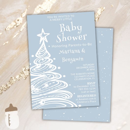 Christmas Blue Boy Couples Baby Shower 招待状