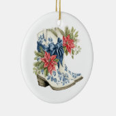 Christmas Blue Chinoiserie Cowgirl Boots セラミックオーナメント (右)