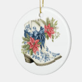 Christmas Blue Chinoiserie Cowgirl Boots セラミックオーナメント (左)