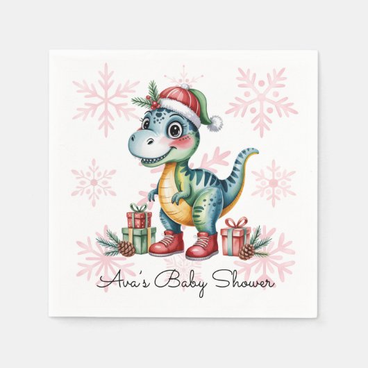 Christmas Blue Dino and Presents Boy Baby Shower スタンダードカクテルナプキン (正面)