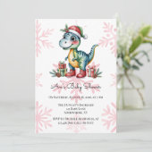 Christmas Blue Dino and Presents Boy Baby Shower 招待状 (スタンド正面)