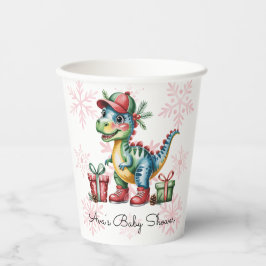 Christmas Blue Dino and Presents Boy Baby Shower 紙コップ