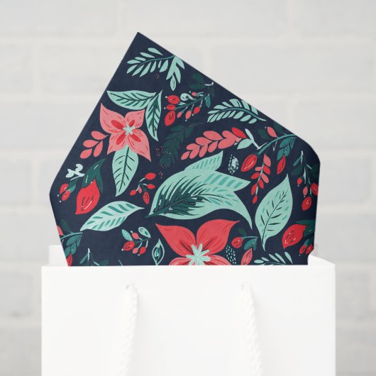 Christmas Blue Elegant Botanical Floral Holiday 薄葉紙 (ギフトバッグ)