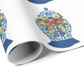 Christmas Blue Ginger Jars Wrapping Paper ラッピングペーパー (ロールコーナー)