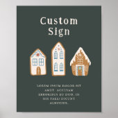 Christmas Blue Gingerbread House Custom Sign ポスター (正面)