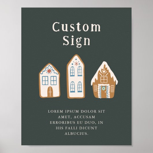 Christmas Blue Gingerbread House Custom Sign ポスター (正面)