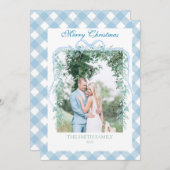 Christmas Blue Gingham Garland Grandmillenial シーズンカード (正面/裏面)