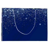 Christmas blue silver white glitter family name  ラージペーパーバッグ (裏面)