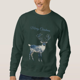 Christmas Blue White Chic Deer スウェットシャツ