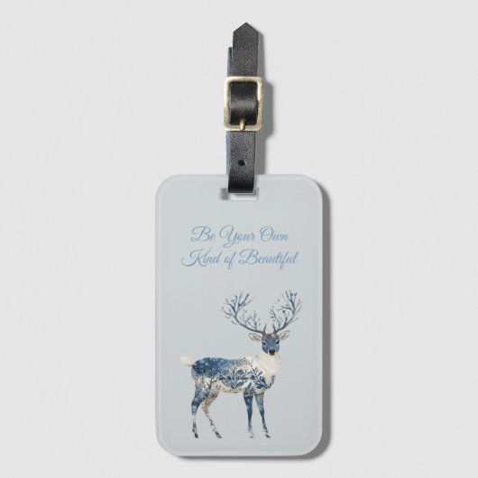 Christmas Blue White Chic Deer ラゲッジタグ (正面縦)
