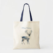 Christmas Blue White Chic Deer & Fox トートバッグ (正面)