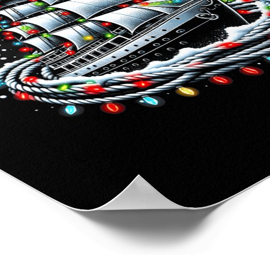 Christmas Boating Sailing Cruise Boat Surrounded B ポスター (角)