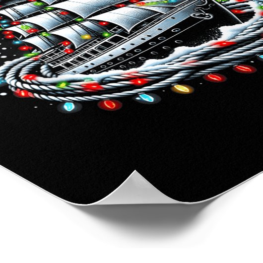 Christmas Boating Sailing Cruise Boat Surrounded B ポスター (角)