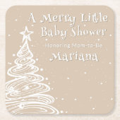 Christmas Boho Beige Neutral Baby Shower スクエアペーパーコースター (正面)