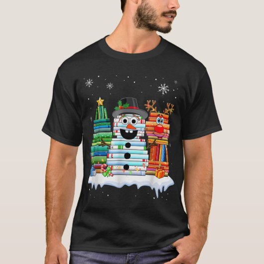 Christmas Book Lover Snowman Design Tシャツ (正面)