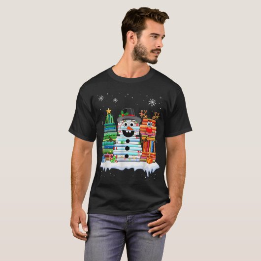 Christmas Book Lover Snowman Design Tシャツ (正面フル)