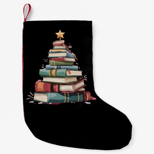 Christmas Books Tree Book Lover Teachers Bookworm  スモールクリスマスストッキング (正面)