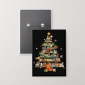 Christmas Books Tree Book Lover Teachers Bookworm  缶バッジ (正面/裏面)