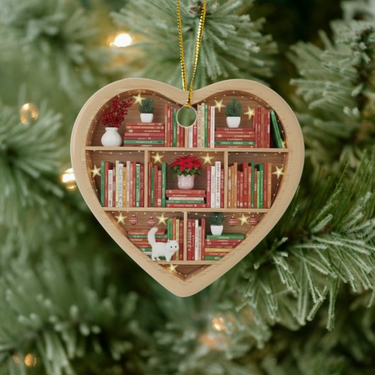 Christmas Bookshelves Red Green Book shelf 2Dprint セラミックオーナメント (ツリー)