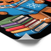 Christmas Bookworm Gingerbread Reading Books Funny ポスター (角)