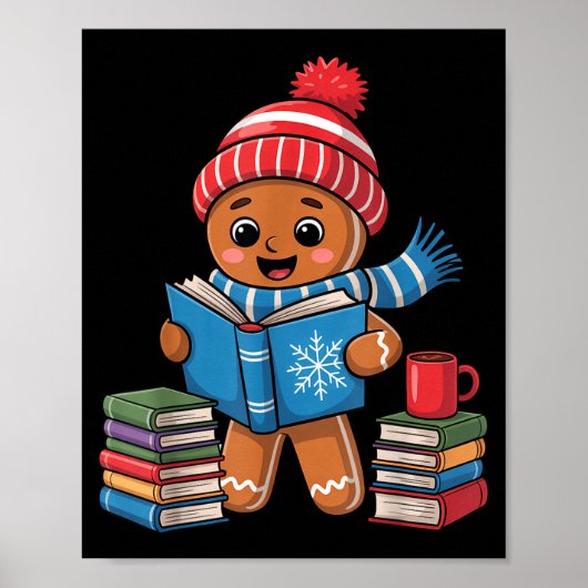 Christmas Bookworm Gingerbread Reading Books Funny ポスター (正面)