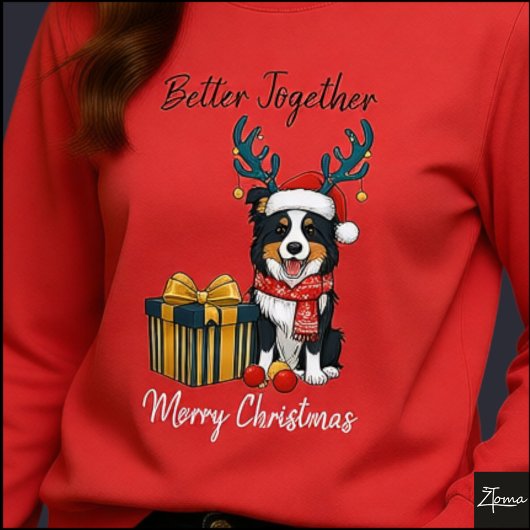 Christmas Border Collie Reindeer Scarf Gift トライブレンドＴシャツ