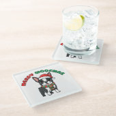 Christmas Boston Terrier Coaster: Merry Woofmas ガラスコースター (アングル)