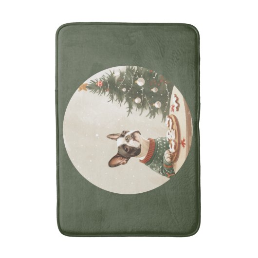 Christmas Boston Terrier Dog バスマット (正面縦)