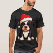 Christmas Boston Terrier Dog Santa Hat Funny Xmas  Tシャツ (正面)