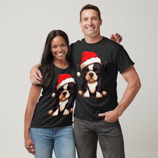 Christmas Boston Terrier Dog Santa Hat Funny Xmas  Tシャツ (ユニセックス)
