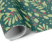 Christmas Botanical Greenery and Red Berries  ラッピングペーパー (ロールコーナー)
