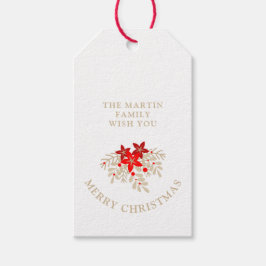 Christmas Botanical Holly Branches and Poinsettias ギフトタグ
