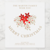 Christmas Botanical Holly Branches and Poinsettias ワインラベル (シングルラベル)