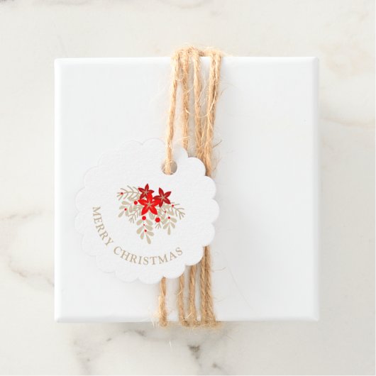 Christmas Botanical Holly Branches Poinsettias フェイバータグ (インサイチュ)